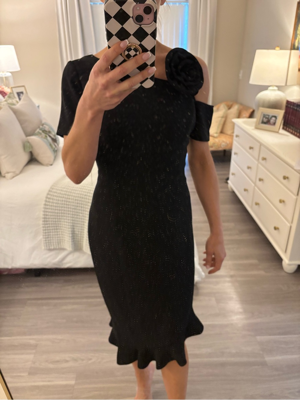 🖤 SHANI Collection Asymmetric Cold Shoulder Dress with Floral Detail NWT